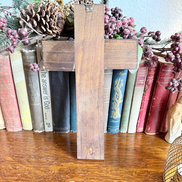 Vintage Handmade Italian Wood Cross with Clay Flowers - Picture 7 of 9